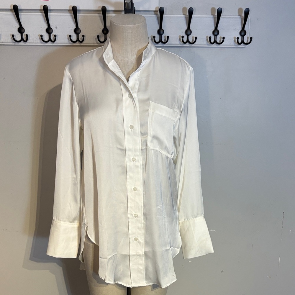White Satin Button-Up Shirt oversized NWT